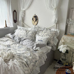 French Ruffle Floral Bedding Set / Gray Ever Lasting