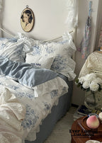 French Ruffle Floral Bedding Set / Gray Ever Lasting