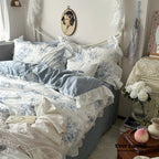 French Ruffle Floral Bedding Set / Gray Ever Lasting