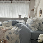 French Ruffle Floral Bedding Set / Gray Ever Lasting