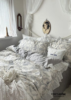 French Ruffle Floral Bedding Set / Gray Ever Lasting