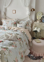 French Ruffle Floral Bedding Set / Gray Ever Lasting