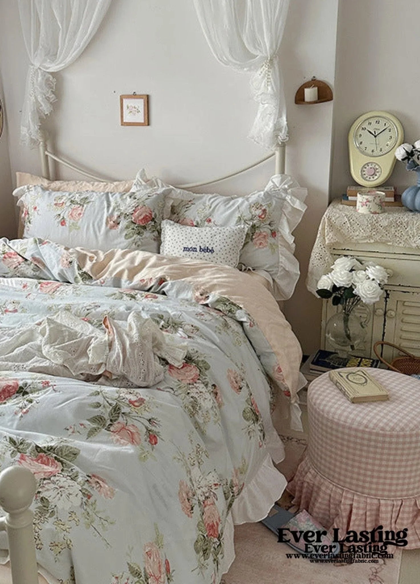 French Ruffle Floral Bedding Set / Gray Ever Lasting