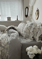French Ruffle Floral Bedding Set / Gray Ever Lasting