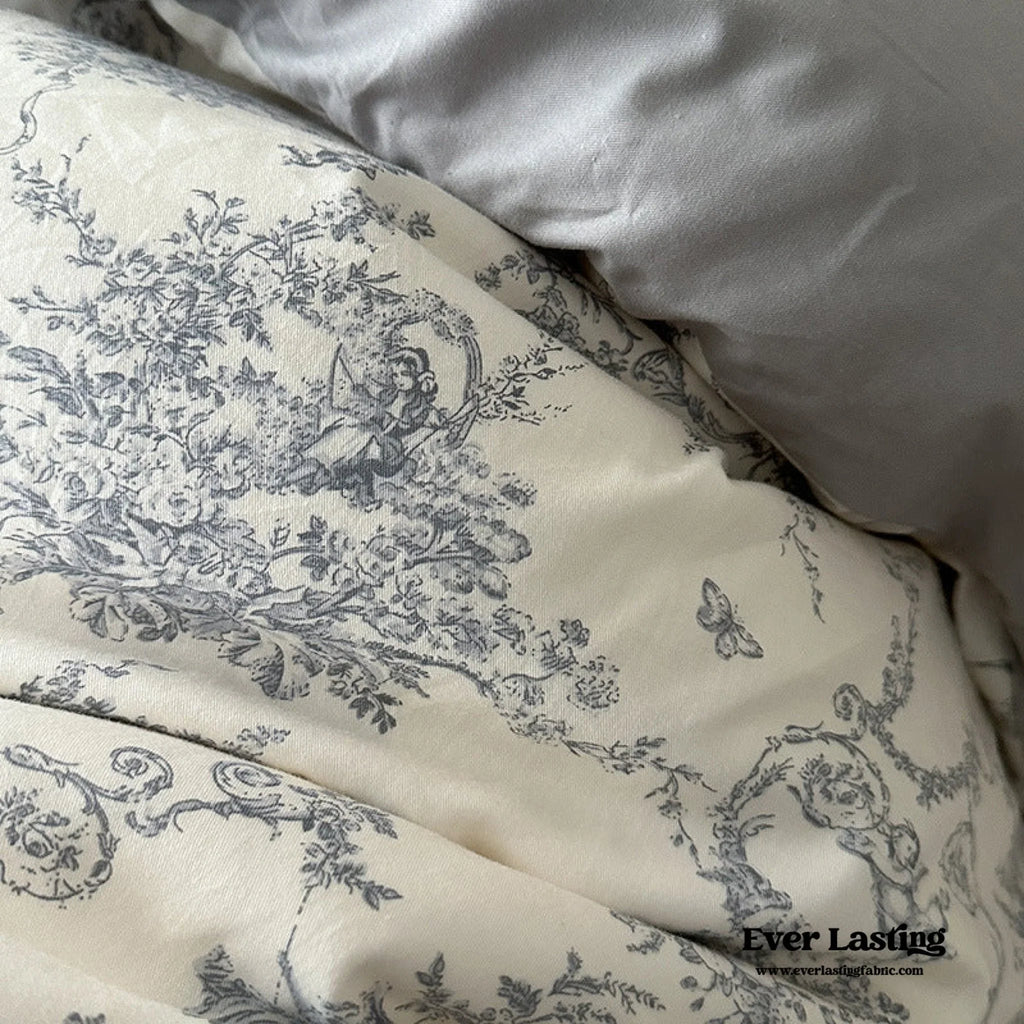 French Ruffle Floral Bedding Set / Gray Ever Lasting