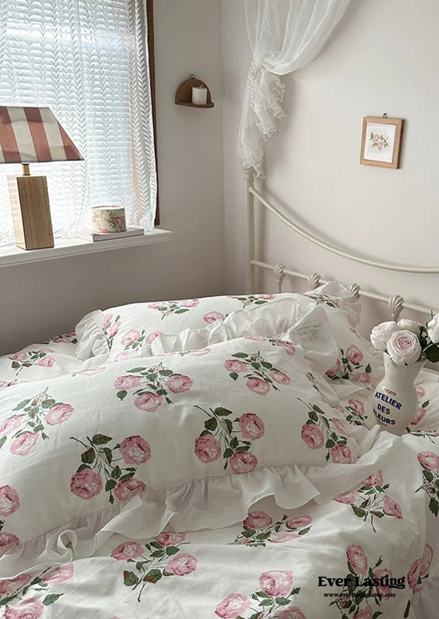 French Ruffle Floral Bedding Set / Gray Ever Lasting