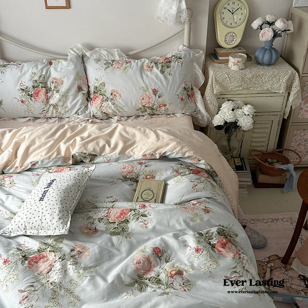 French Ruffle Floral Bedding Set / Gray Ever Lasting