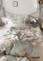 French Ruffle Floral Bedding Set / Gray Ever Lasting