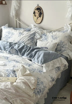 French Ruffle Floral Bedding Set / Gray Ever Lasting