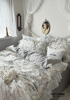 French Ruffle Floral Bedding Set / Gray Ever Lasting