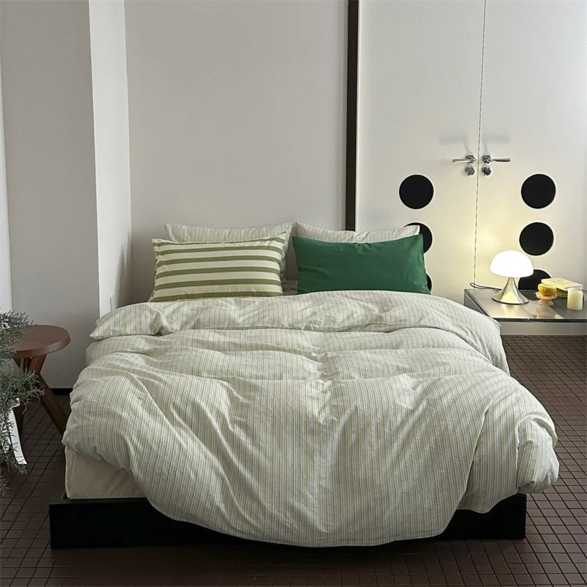 French Stripes Minimal Bedding Set / Green Yellow Ever Lasting