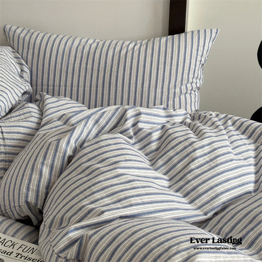 French Stripes Minimal Bedding Set / Green Yellow Ever Lasting