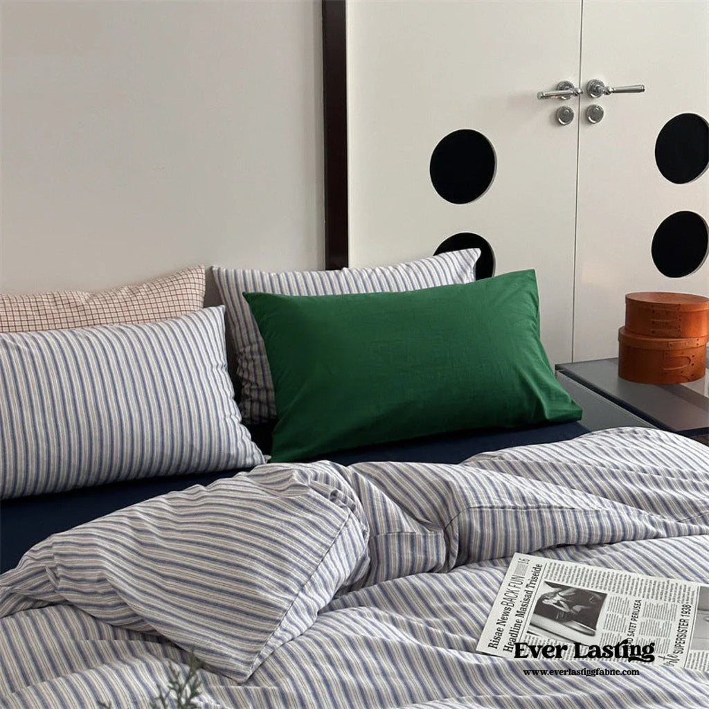 French Stripes Minimal Bedding Set / Green Yellow Ever Lasting