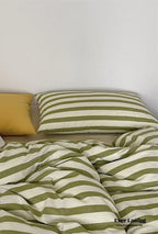 French Stripes Minimal Bedding Set / Green Yellow Ever Lasting