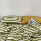 French Stripes Minimal Bedding Set / Green Yellow Ever Lasting