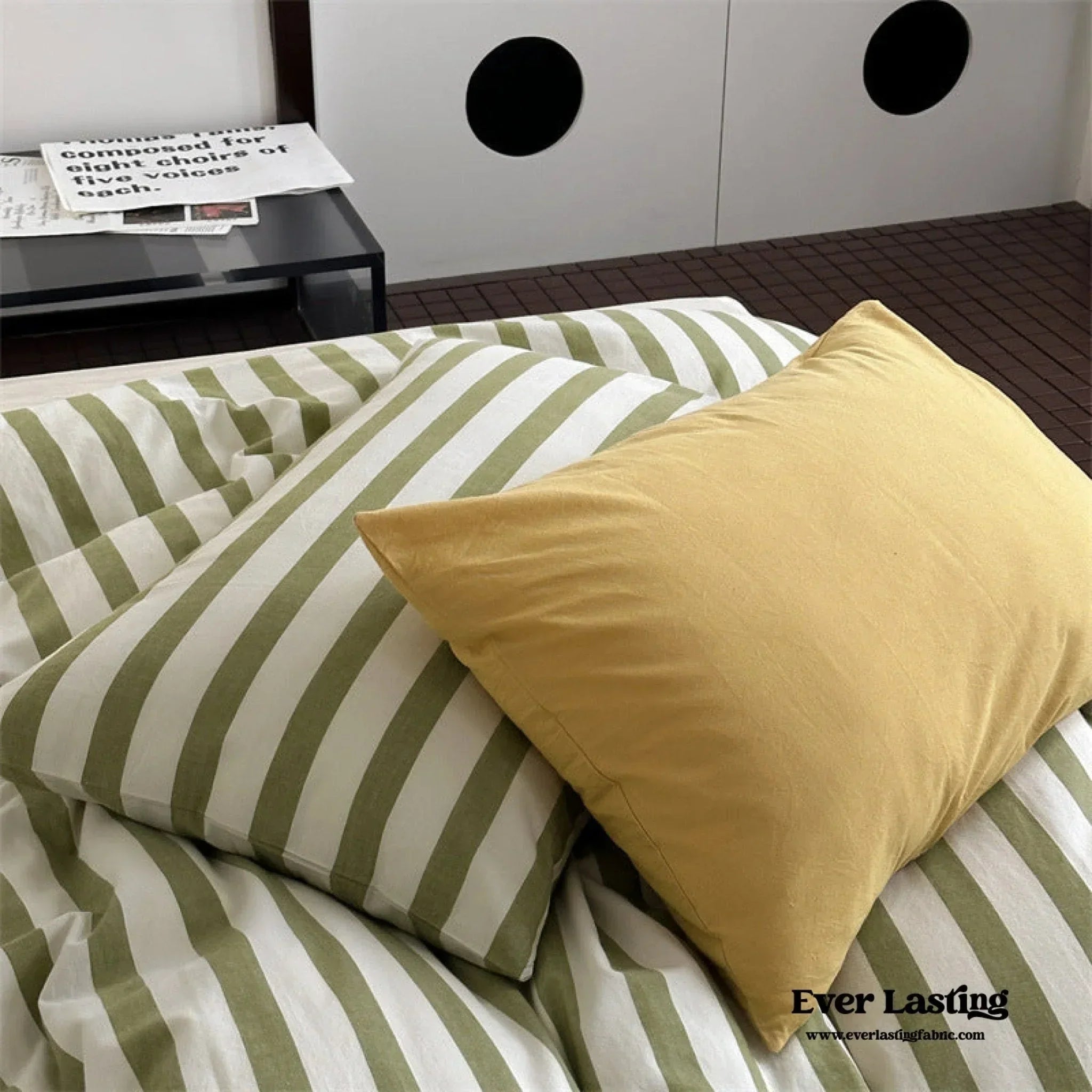 French Stripes Minimal Bedding Set / Green Yellow Ever Lasting