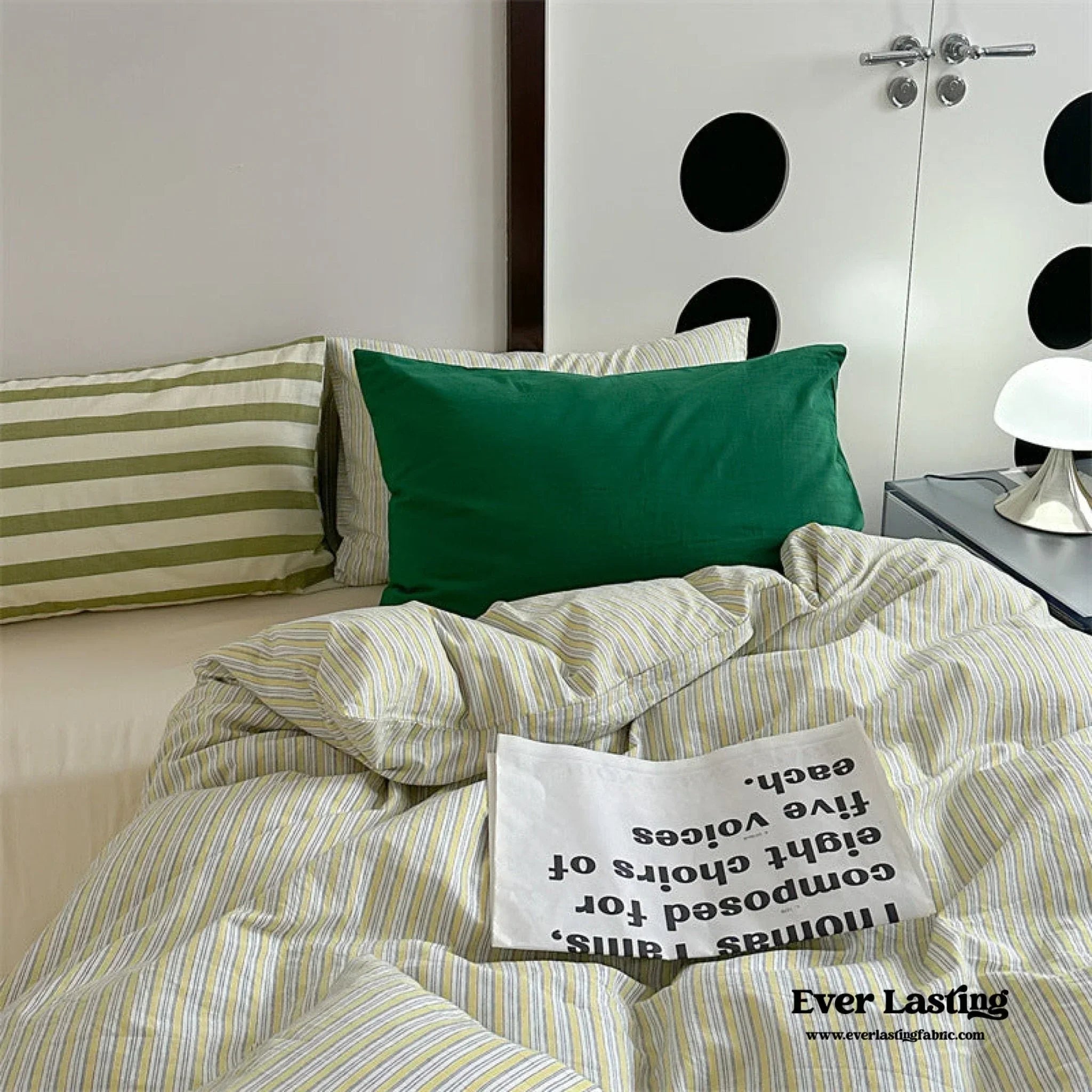 French Stripes Minimal Bedding Set / Green Yellow Ever Lasting