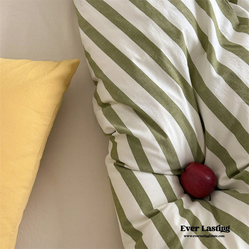 French Stripes Minimal Bedding Set / Green Yellow Ever Lasting