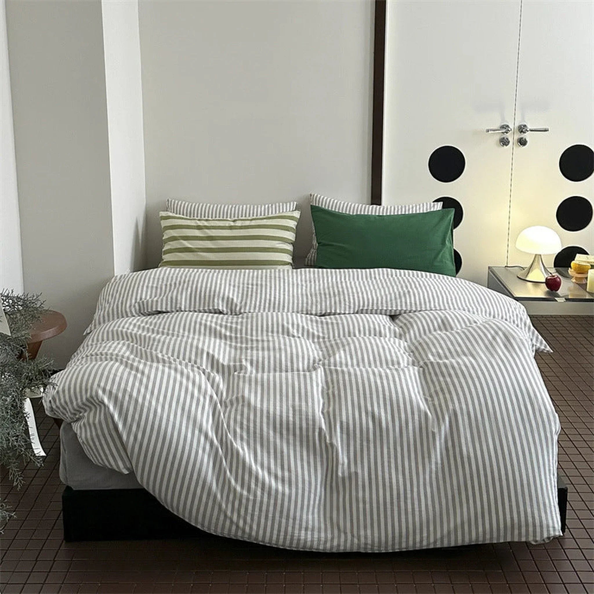 French Stripes Minimal Bedding Set / Green Yellow Ever Lasting