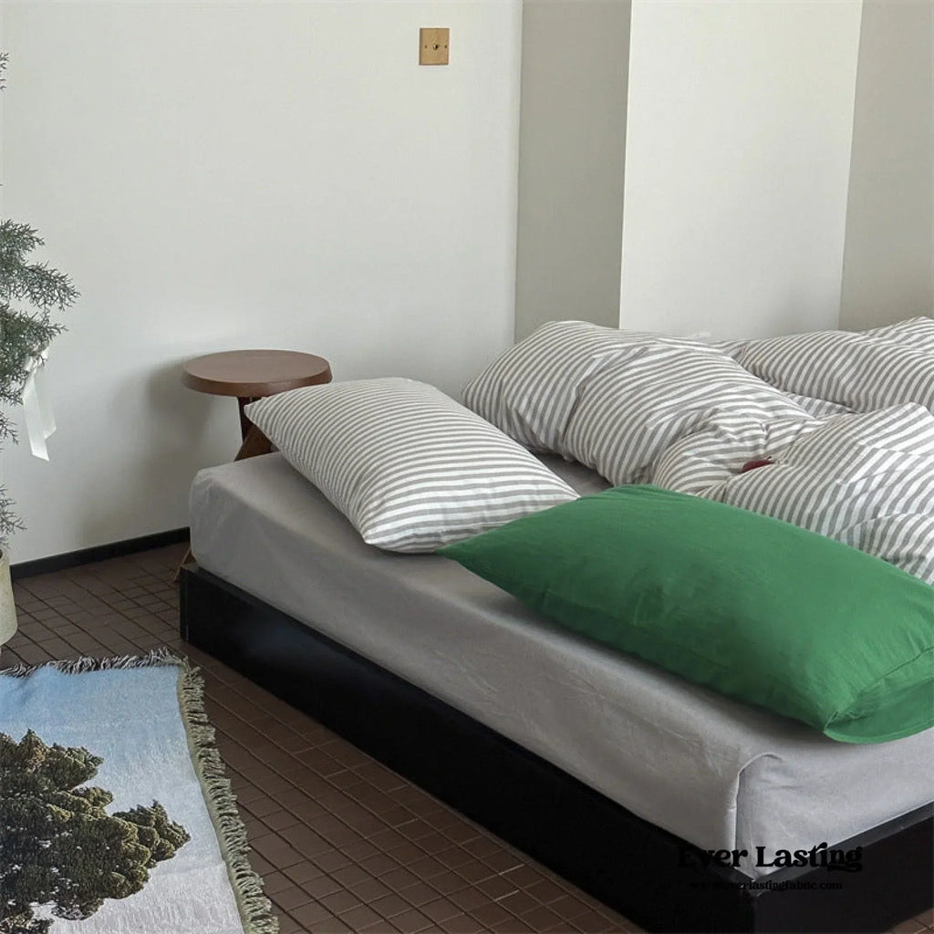 French Stripes Minimal Bedding Set / Green Yellow Ever Lasting
