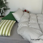 French Stripes Minimal Bedding Set / Green Yellow Ever Lasting