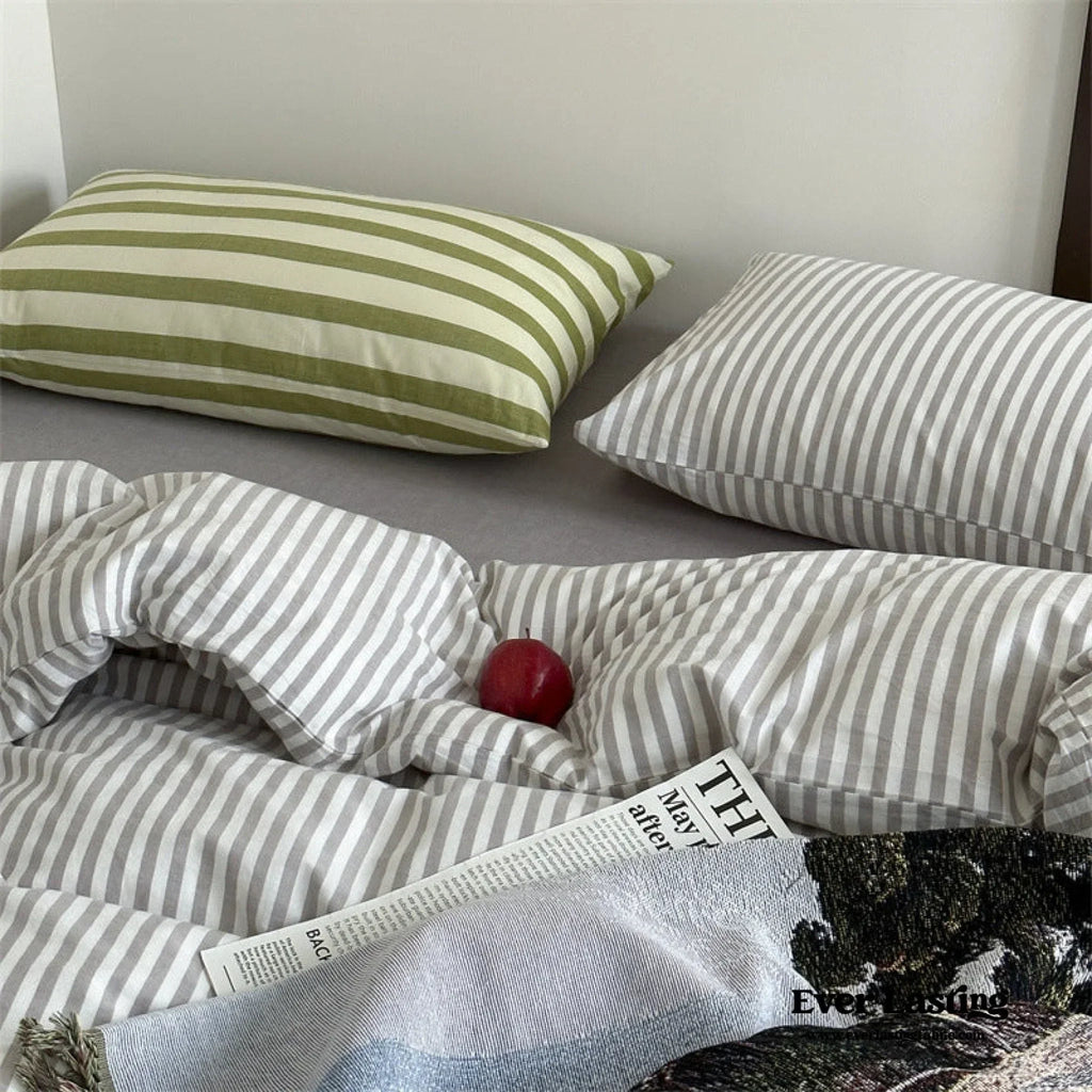 French Stripes Minimal Bedding Set / Green Yellow Ever Lasting
