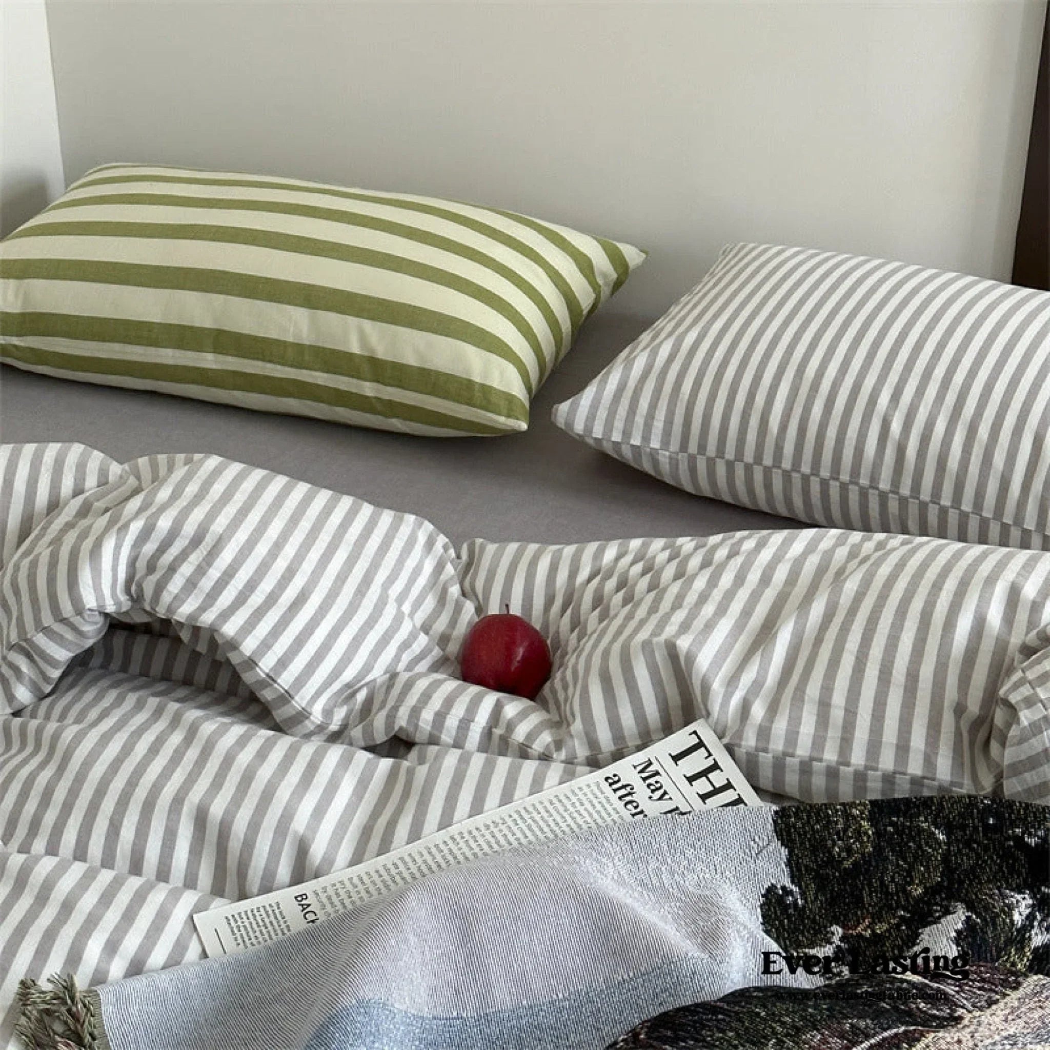 French Stripes Minimal Bedding Set / Green Yellow Ever Lasting