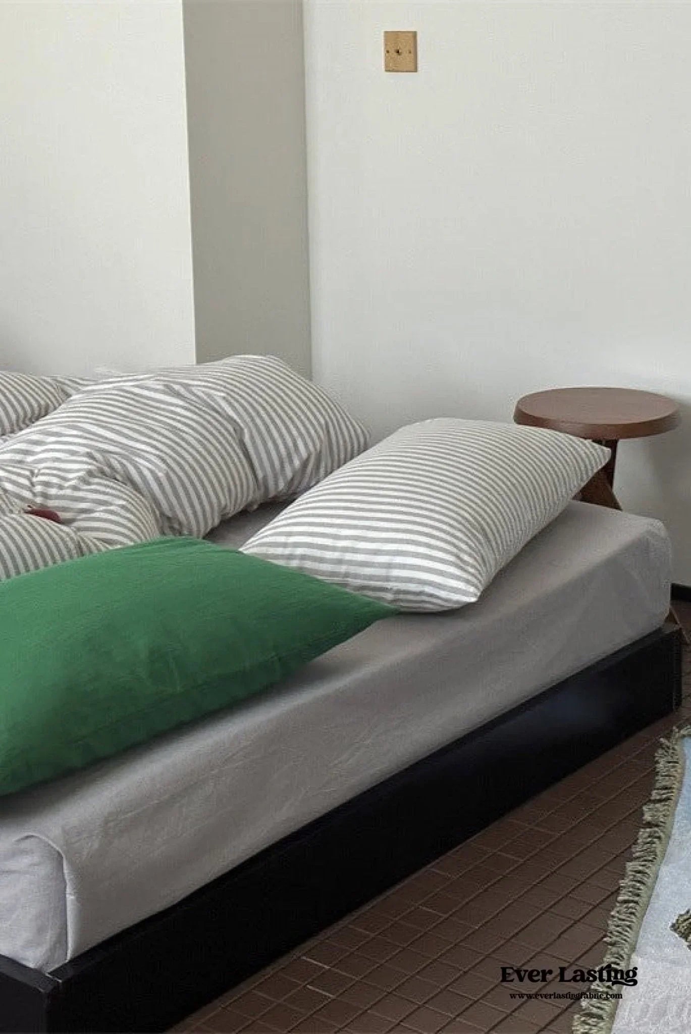 French Stripes Minimal Bedding Set / Green Yellow Ever Lasting