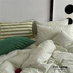 French Stripes Minimal Bedding Set / Green Yellow Ever Lasting