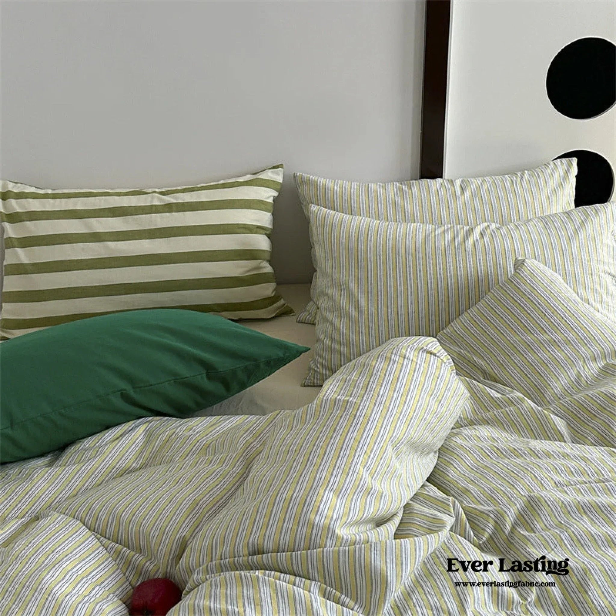 French Stripes Minimal Bedding Set / Green Yellow Ever Lasting