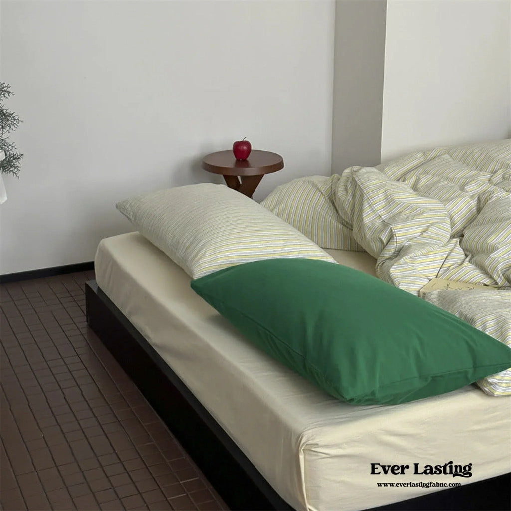 French Stripes Minimal Bedding Set / Green Yellow Ever Lasting