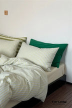 French Stripes Minimal Bedding Set / Green Yellow Ever Lasting