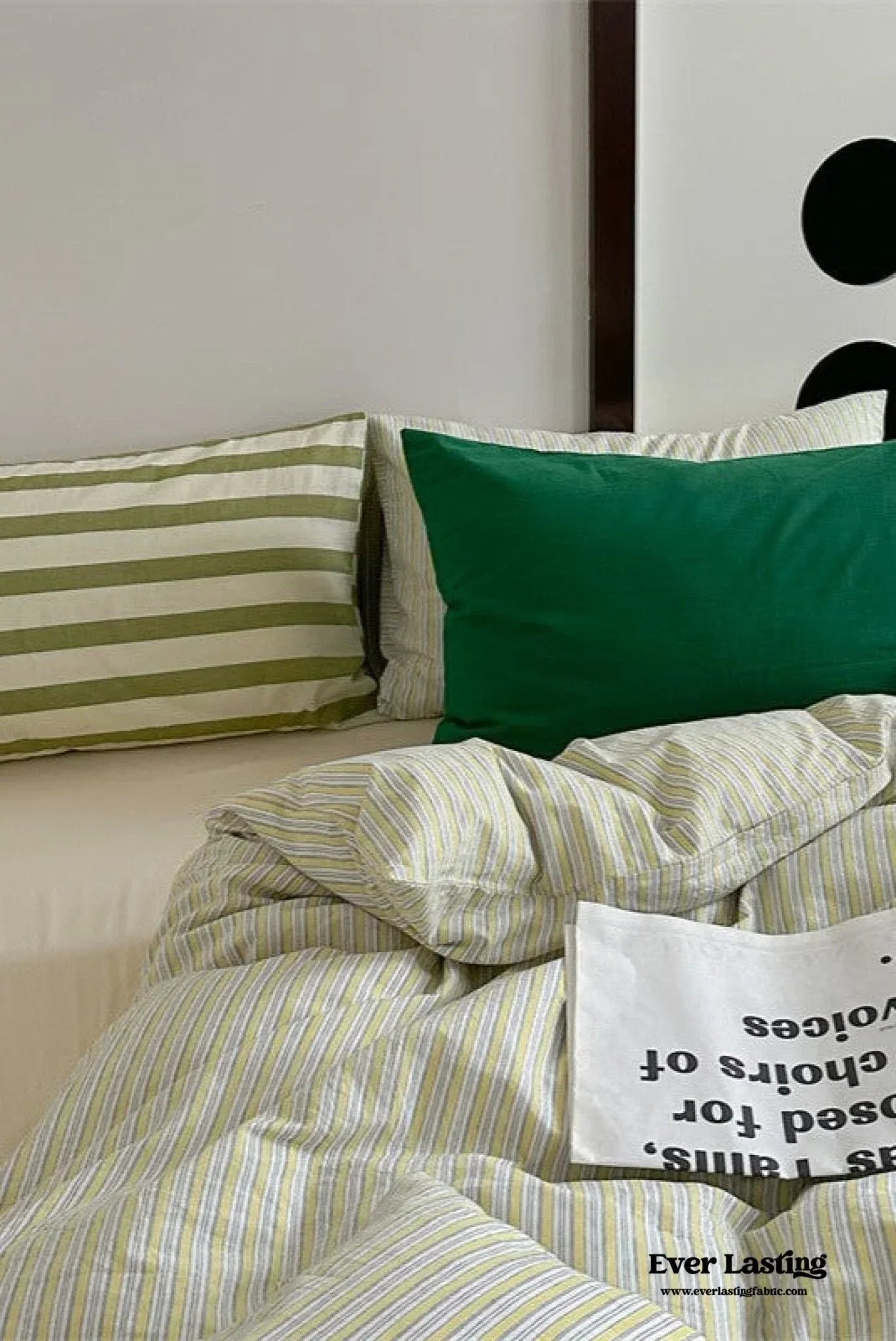 French Stripes Minimal Bedding Set / Green Yellow Ever Lasting