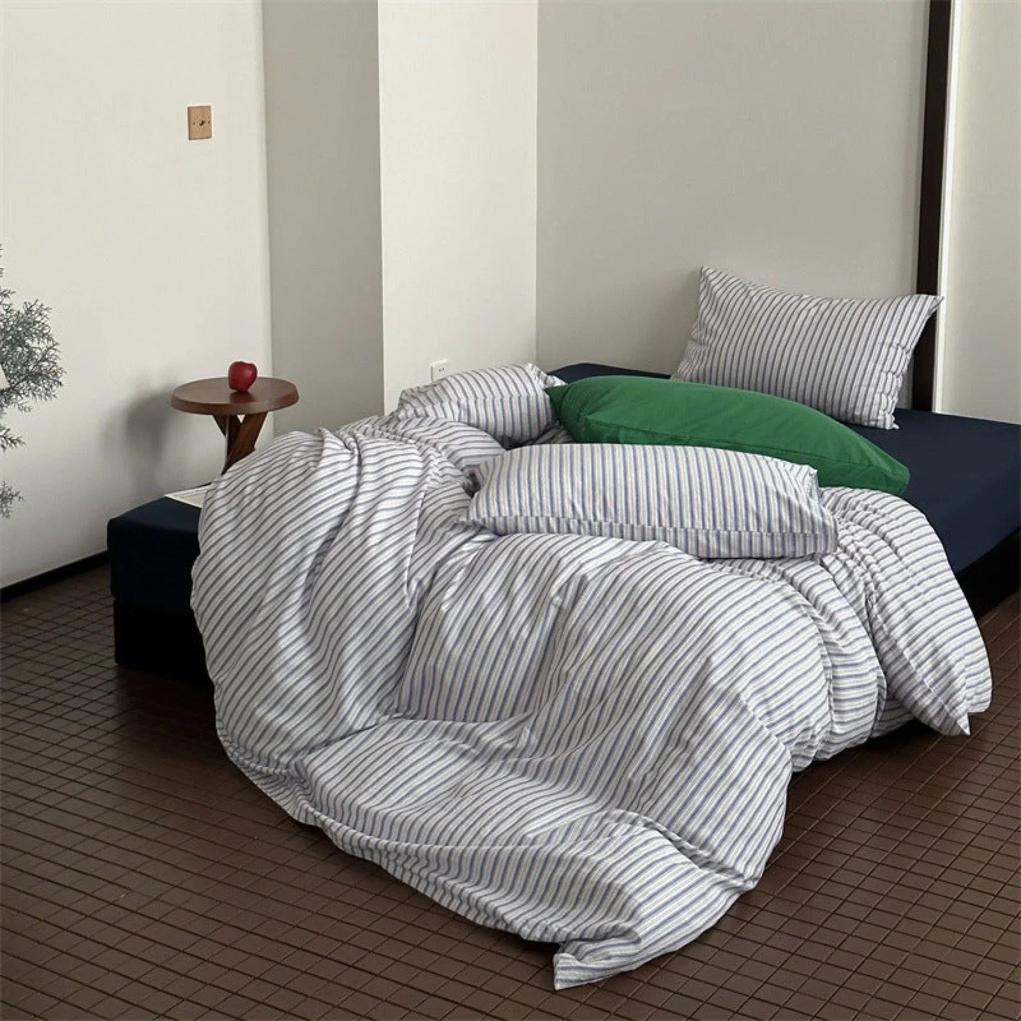 French Stripes Minimal Bedding Set / Green Yellow Ever Lasting