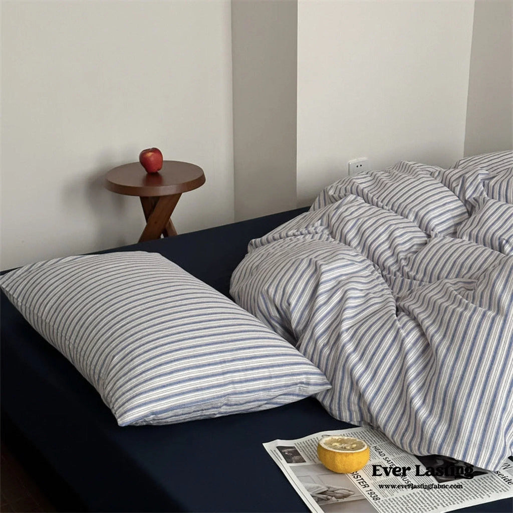 French Stripes Minimal Bedding Set / Green Yellow Ever Lasting