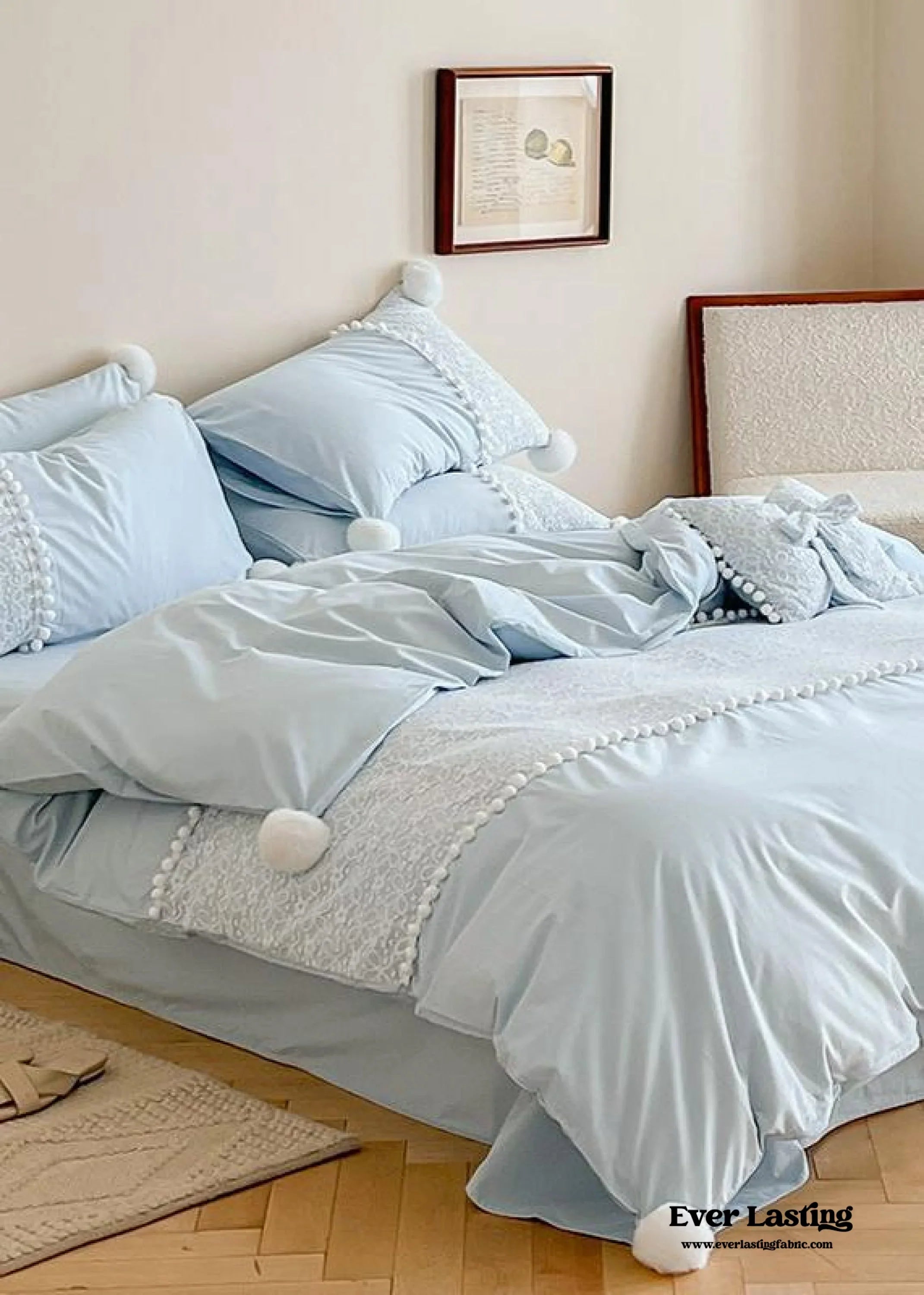 French Sweet Lace Plush Ball Bedding Set / Pink Ever Lasting