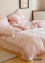 French Sweet Lace Plush Ball Bedding Set / Pink Ever Lasting
