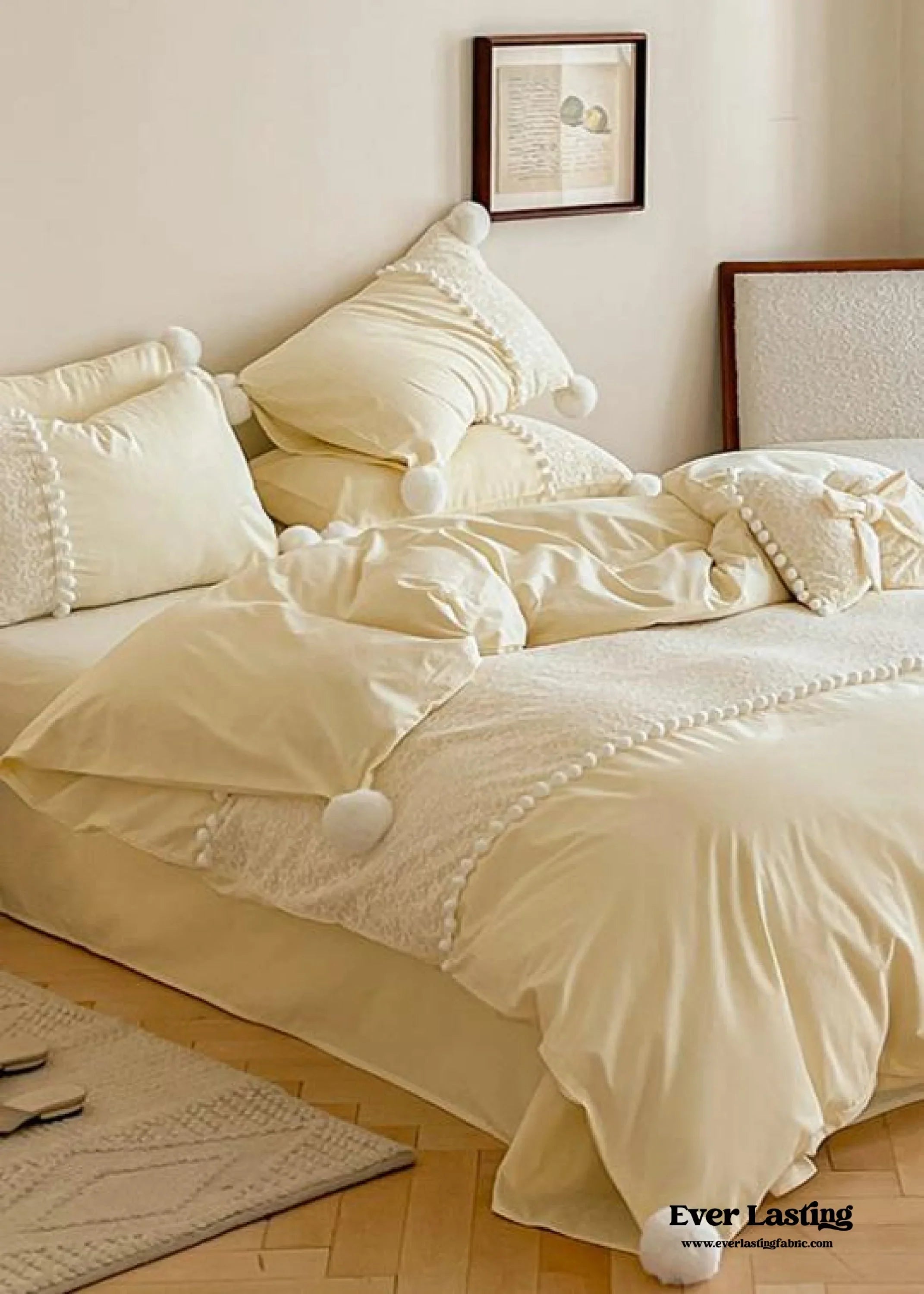 French Sweet Lace Plush Ball Bedding Set / Pink Ever Lasting