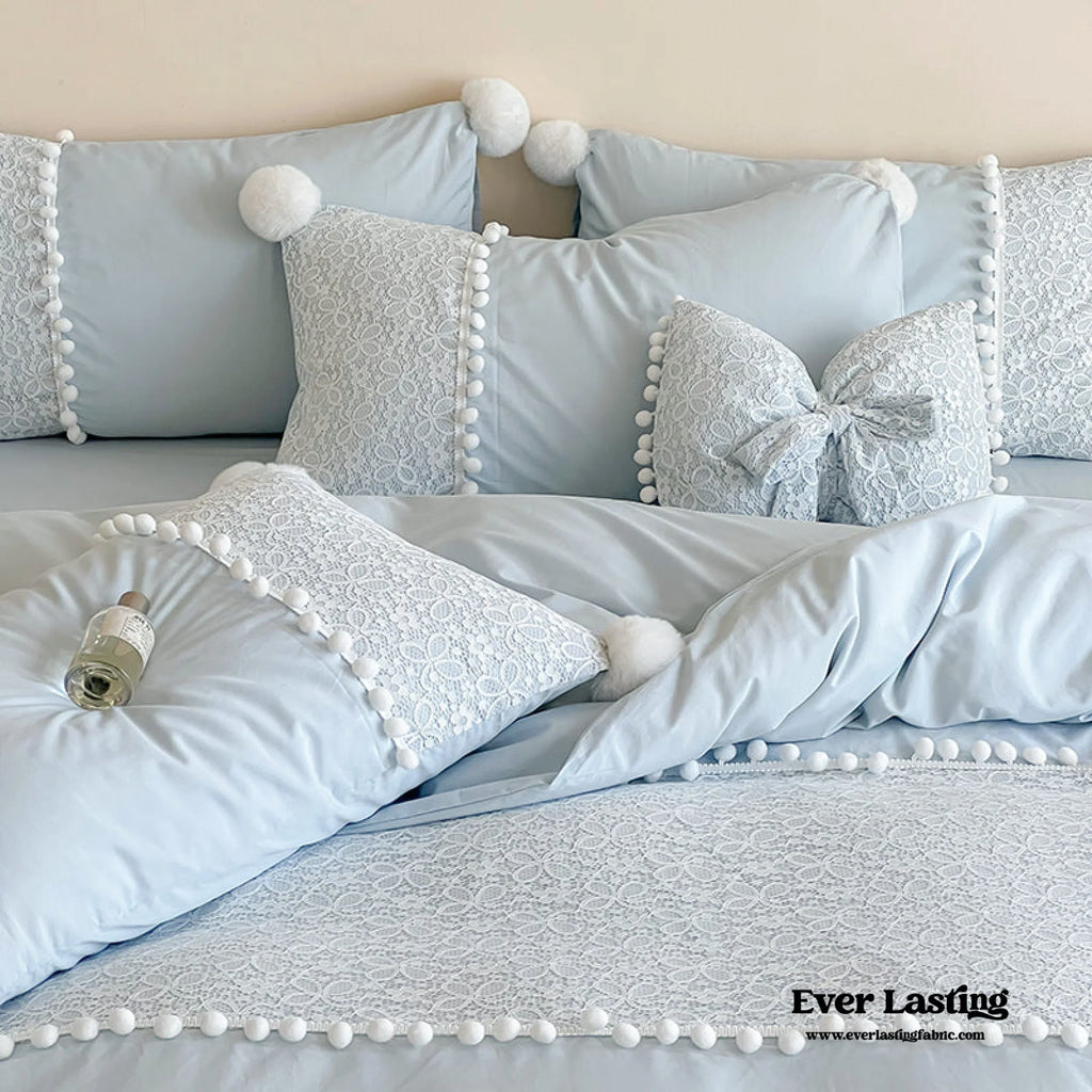 French Sweet Lace Plush Ball Bedding Set / Pink Ever Lasting