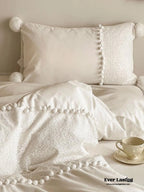French Sweet Lace Plush Ball Bedding Set / Pink Ever Lasting