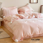 French Sweet Lace Plush Ball Bedding Set / Pink Ever Lasting