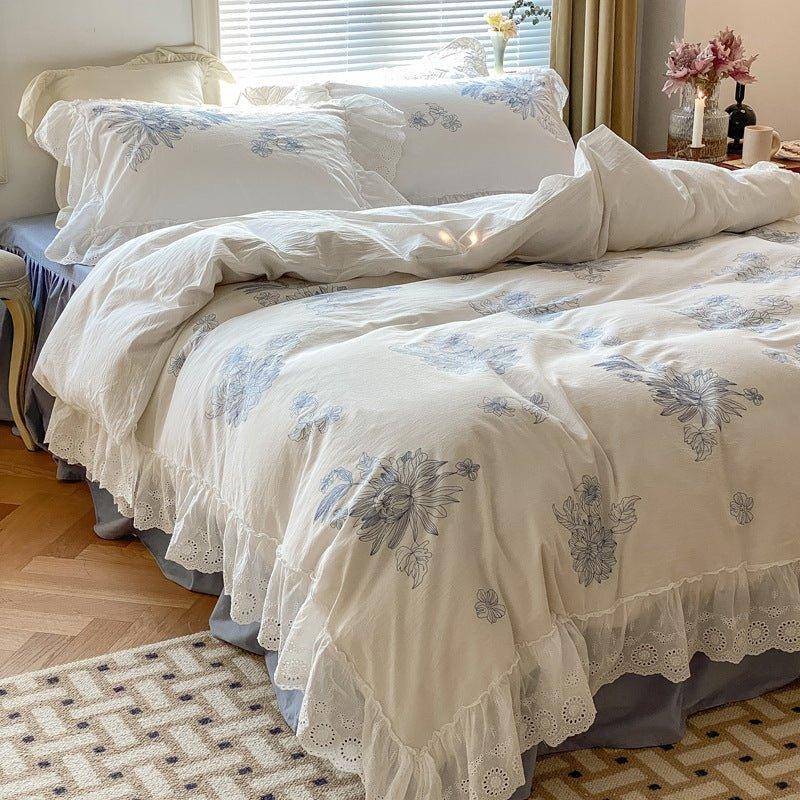 French White Lace Ruffle Bedding Set Ever Lasting