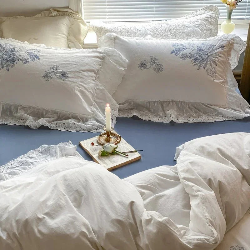 French White Lace Ruffle Bedding Set Ever Lasting