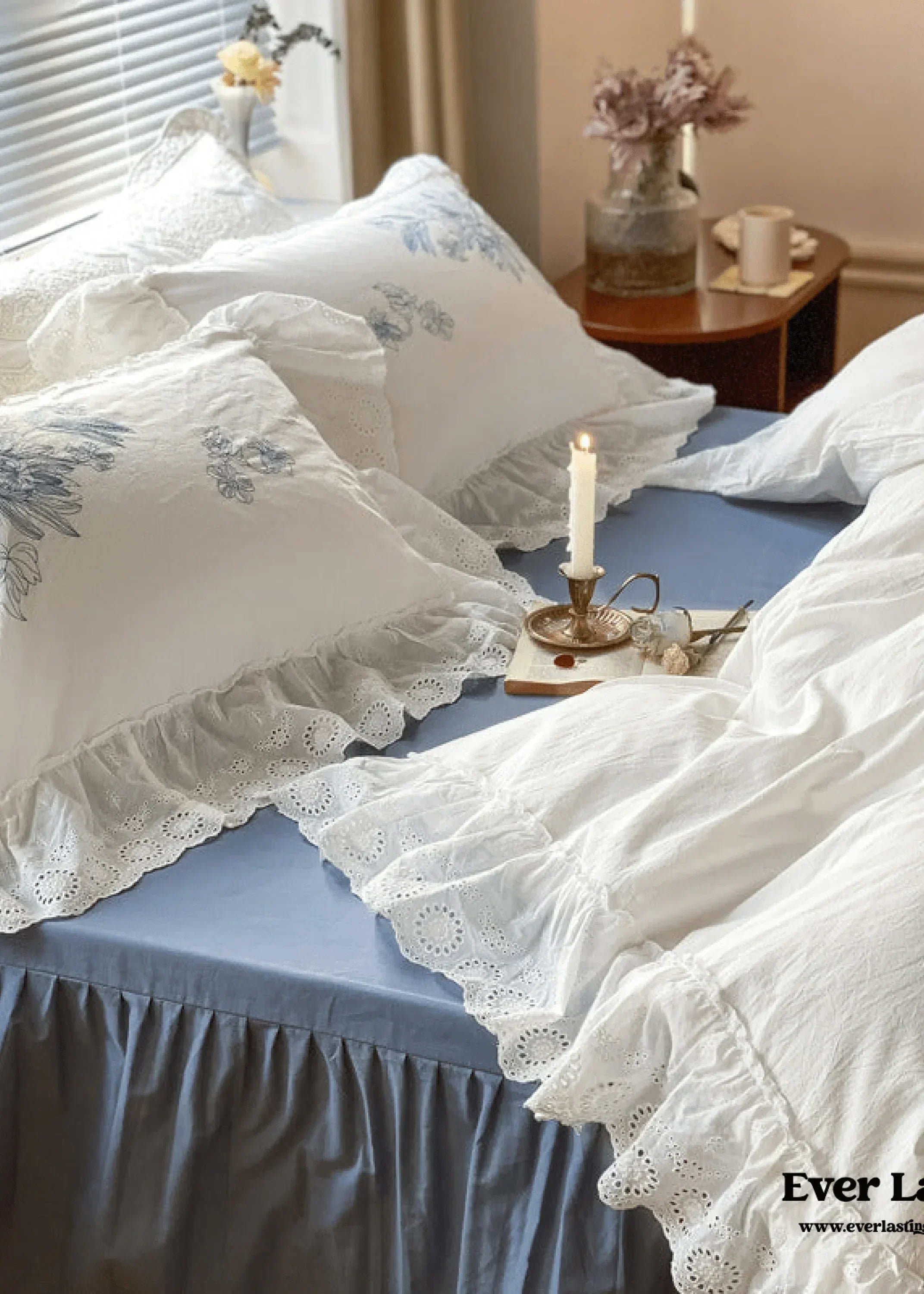 French White Lace Ruffle Bedding Set Ever Lasting