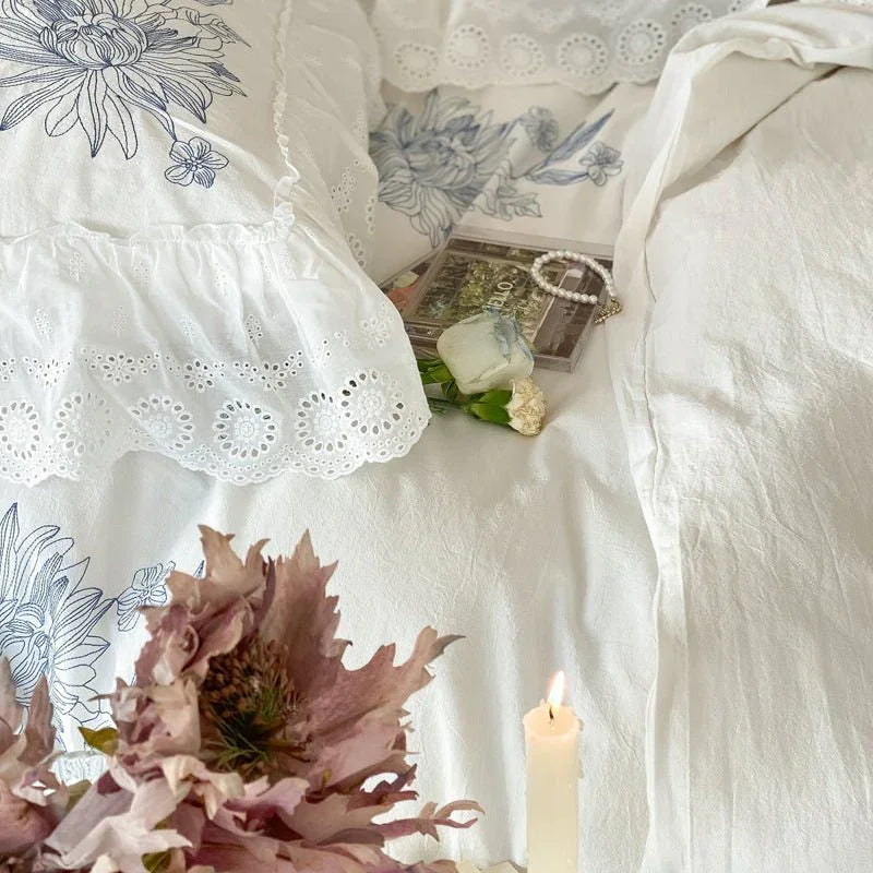 French White Lace Ruffle Bedding Set Ever Lasting