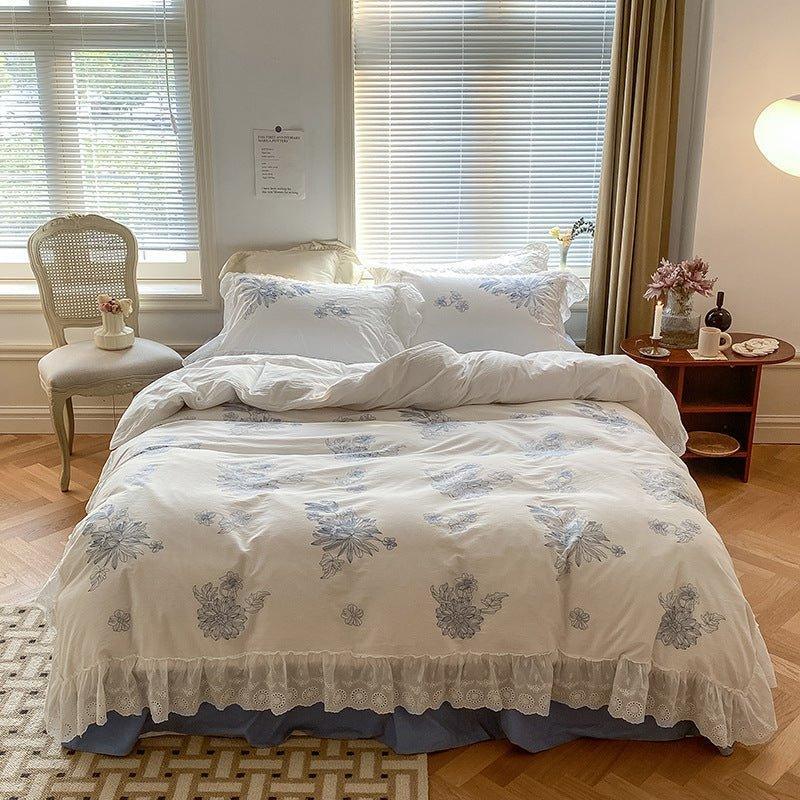 French White Lace Ruffle Bedding Set Ever Lasting