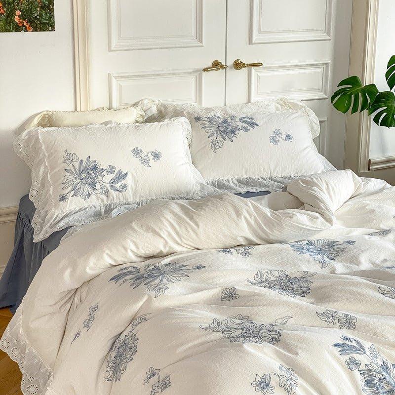 French White Lace Ruffle Bedding Set Ever Lasting