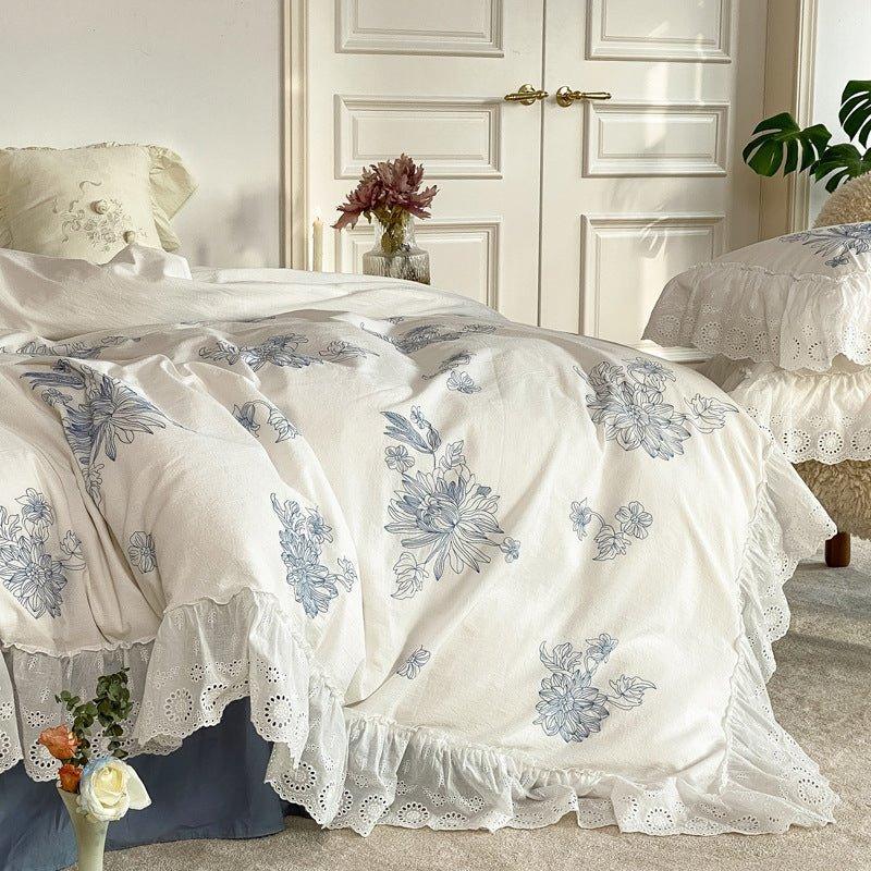 French White Lace Ruffle Bedding Set Ever Lasting