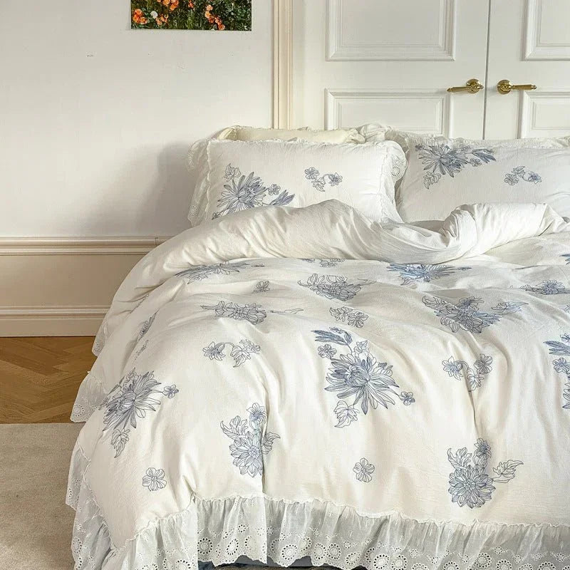 French White Lace Ruffle Bedding Set Ever Lasting