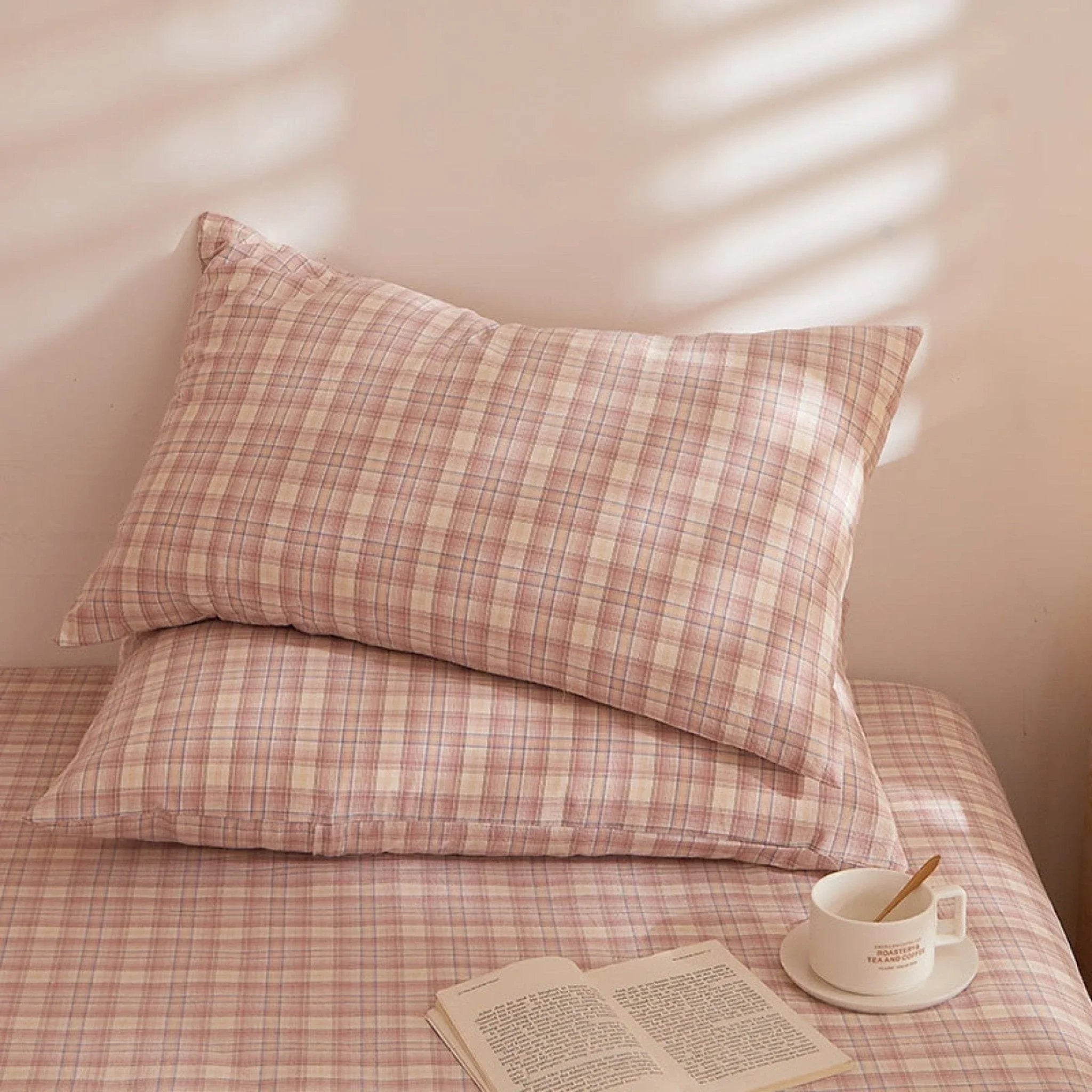 Fresh Plaid Washed Cotton Pillowcases Ever Lasting